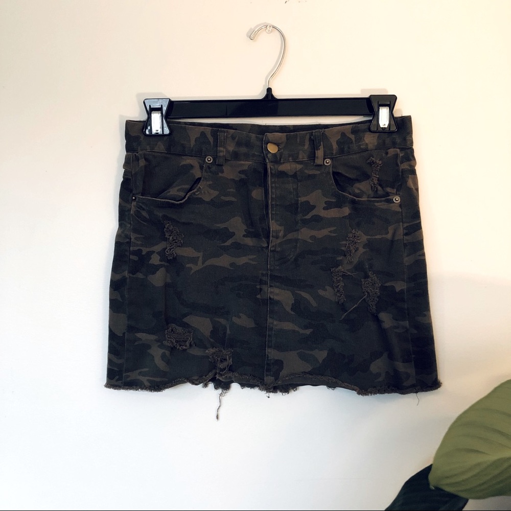 Distressed Camo Miniskirt